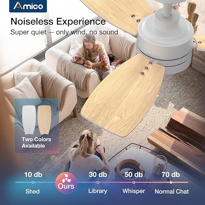 Amico Ceiling Fans with Lights, 36 inch Ceiling Fan with Light and Remote Control, Reversible, 3CCT, Dimmable, Noiseless, Small White Ceiling Fan for Bedroom, Indoor/Outdoor Use