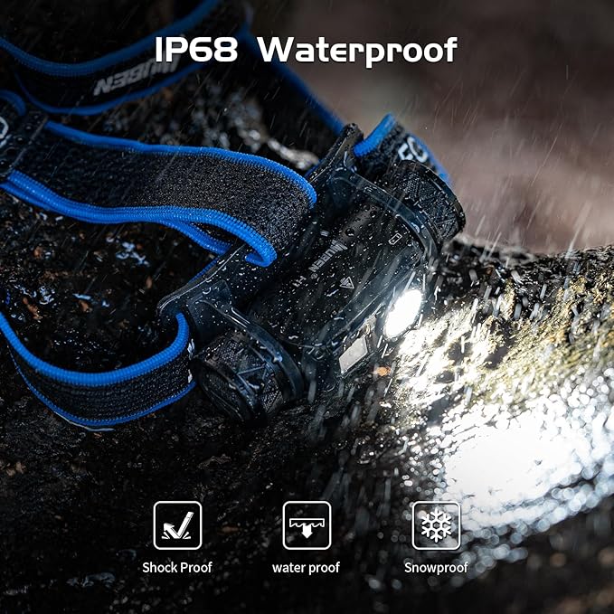 WUBEN H1 Pro Rechargeable Headlamp, 1200 High Lumen Ultra Bright LED Head Lamp, 11 Modes 180°Adjustable IP68 Headlight with Red Light for Outdoors Camping Hunting Hiking Running Fishing Gear