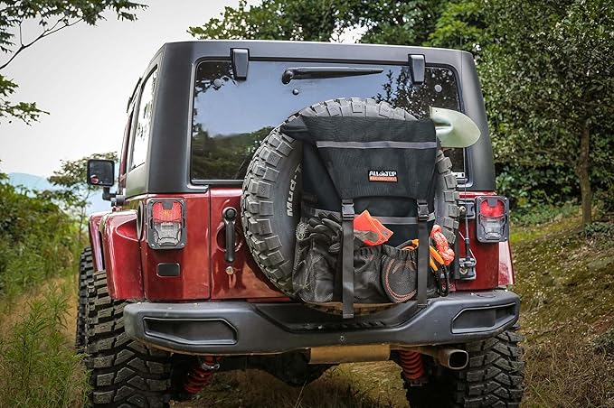 ALL-TOP Spare Tire Trash Bag, Heavy Duty Truck Tailgate Trash Bag, Cargo Storage Bag for Jeep, Truck, SUV or Car, Fit up to 40'' Tire (Carbon Black)