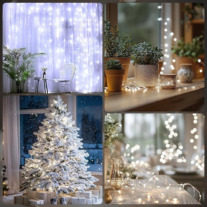 Fairy Lights Battery Operated String Lights 16.4ft 50LED Flashing and Constant Light Waterproof Silver Wire for Christmas DIY Party Bedroom Wedding (White, 4 Pack)