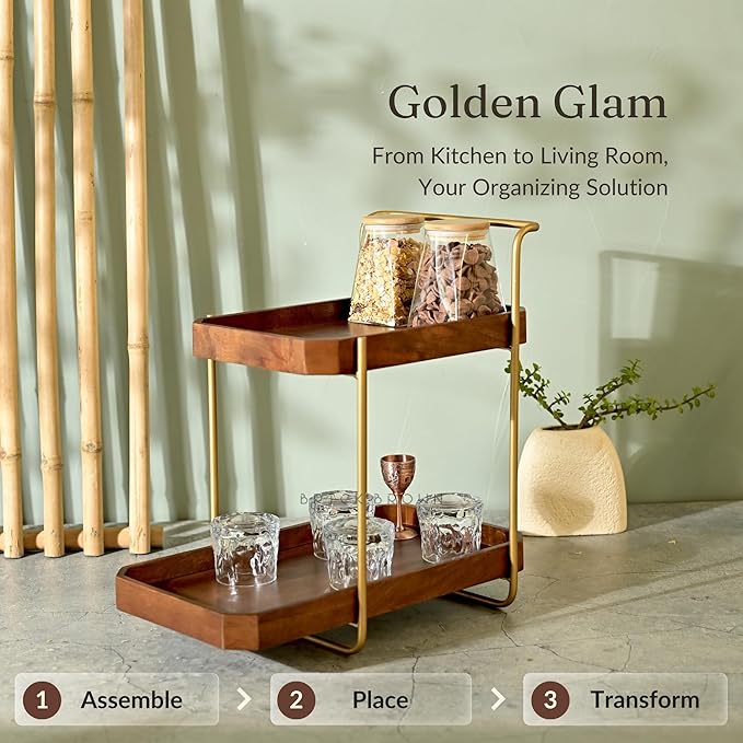 ®️ Handcrafted Premium Homeydo Organizer | Wooden Spice Rack | 2-Tier Kitchen Countertop | Cabinet Storage Shelf | Home Décor Display in Wood (18.0x10.6x18.1 Inch)