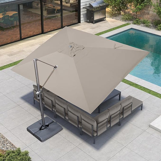 PURPLE LEAF 10' X 13' Patio Umbrella Large Rectangle Outdoor Aluminum Cantilever Umbrella with 3-Year Fade Resistance Recycled Fabric and 360-degree Rotation for Deck Pool Garden, Ash Mocha