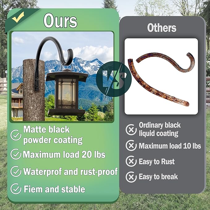 AJART Hanging Plant Hanger Outdoor: 6-Inch Bird Feeder Wall Hooks - Rust-Resistant Plant Bracket Hook for Hanging Flower Baskets