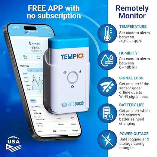 TEMPIQ Remote WiFi 2-Pack Temperature & Humidity Sensor - App Integration, Alerts, Helps Monitor 2nd Home, AirBnb, RV, Pets,Freezer and Server Room, Indoor & Outdoor Hygrometer & Thermometer