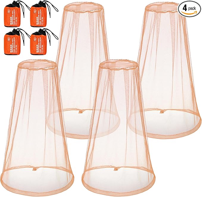 HESTYA 4 Pack Mosquito Head Net Face Mesh Protecting Net for Outdoor Hiking Camping Climbing Mosquito Fly Insects Preventing(Khaki)