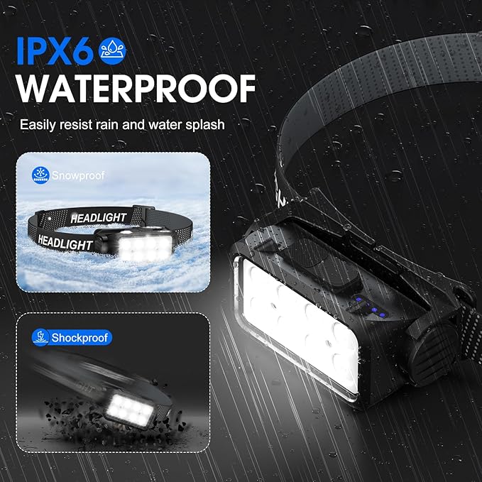 Rechargeable Headlamp Flashlight, 8 LED 2500 Lumen Super Bright Headlight with White Red Light & Motion Sensor, 2-Pack Waterproof Head Lamp for Adult Kid, Headlamps for Outdoor Camping Running Fishing