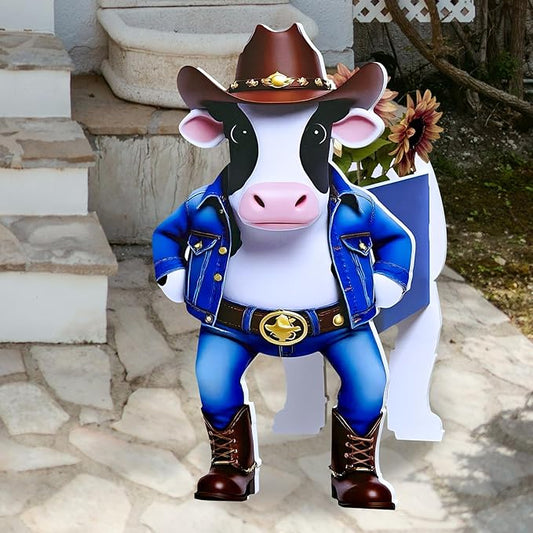 Cow Planter, Pet Shape Garden Pots Plant Pots for Indoor/Outdoor Gardens Decoration, Funny, Surprise Gifts/Souvenirs for Pet Lovers (Western Cowboy-Style Dairy Cow)