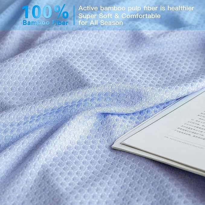 AmyHomie Cooling Blanket, 100% Rayon Derived from Bamboo, Cool Summer Blanket for Hot Sleepers, Soft Comfy Lightweight Blankets for All Seasons(Blue, 79×91in)