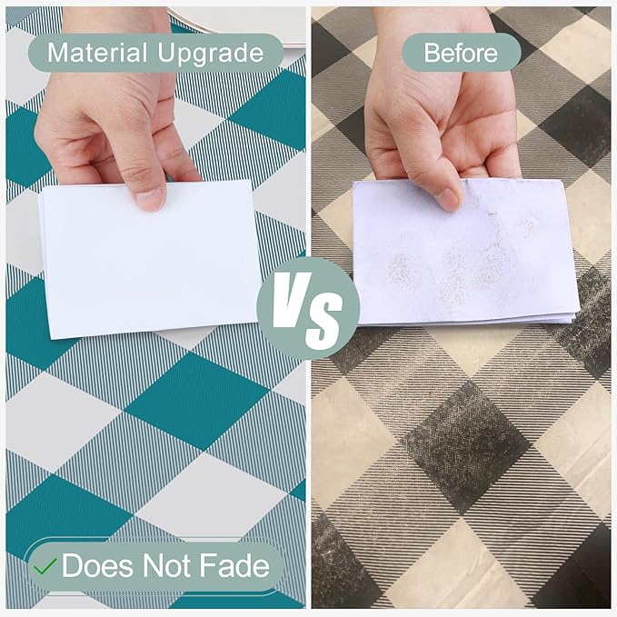 misaya Round Waterproof Vinyl Table Cloth, Buffalo Flannel Backed Tablecloth, Wipeable Plastic Table Cover for Dinner, Kitchen, Picnic (60", Turquoise and White)