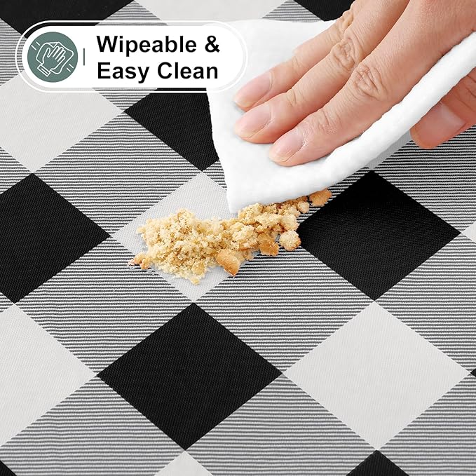 misaya Buffalo Rectangle Picnic Tablecloth, 5 Foot Elastic Fitted Vinyl Table Cloth with Flannel Backing, Waterproof Plaid Table Covers for Dining, Camping, Outdoor (Black and White, 36" x 60")