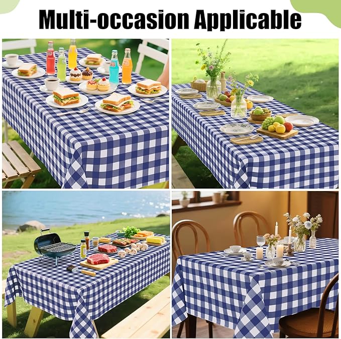 Smiry Rectangle Table Cloth, Waterproof Vinyl Tablecloths with Flannel Backing, Wipeable Buffalo Plaid Table Cover for Dining, Indoor and Outdoor (Navy & White, 60"x84")