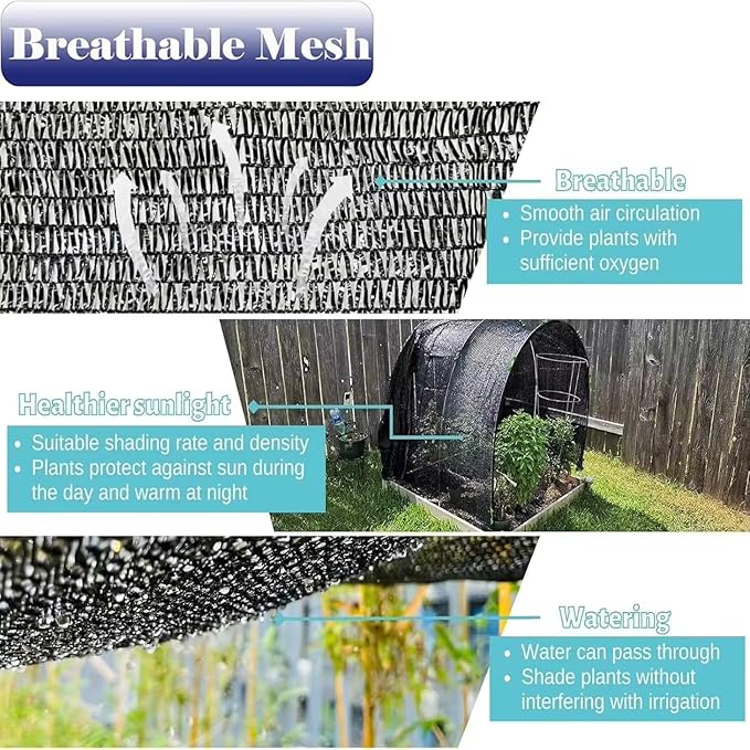 10x30 Ft Shade Cloth for Garden, 90% Black Sun Shade Fabric with Grommets for Plants Heat Protection, Outdoor Sunblock Mesh Cover for Greenhouse, Balcony, Deck, Porch, Carport, Pool