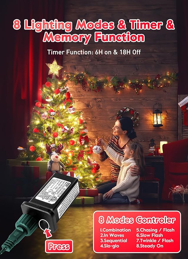 C9 LED Christmas Lights Outdoor, 81 Feet 100 LED String Light with Timer & 8 Lighting Mode, Waterproof Commercial Grade Christmas Tree Lights for Outside Indoor Roofline Patio, Warm White|2 Pack