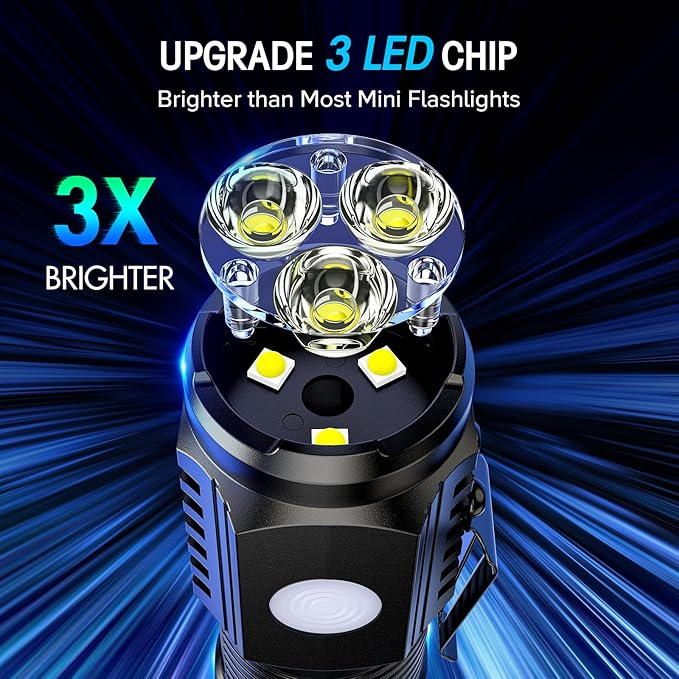 LETMY Rechargeable Mini Flashlights with Magnetic Base, 4 Pack Bright 3 LED Flash Lights, Small EDC Flashlight with Belt Clip, 4 Lighting Modes Portable Rechargeable Flashlights for Camping Home