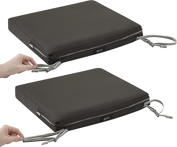 Classic Accessories Ravenna Water-Resistant Patio Chair Seat Cushion, 18 x 18 x 2 Inch, Espresso, Patio Furniture Cushions