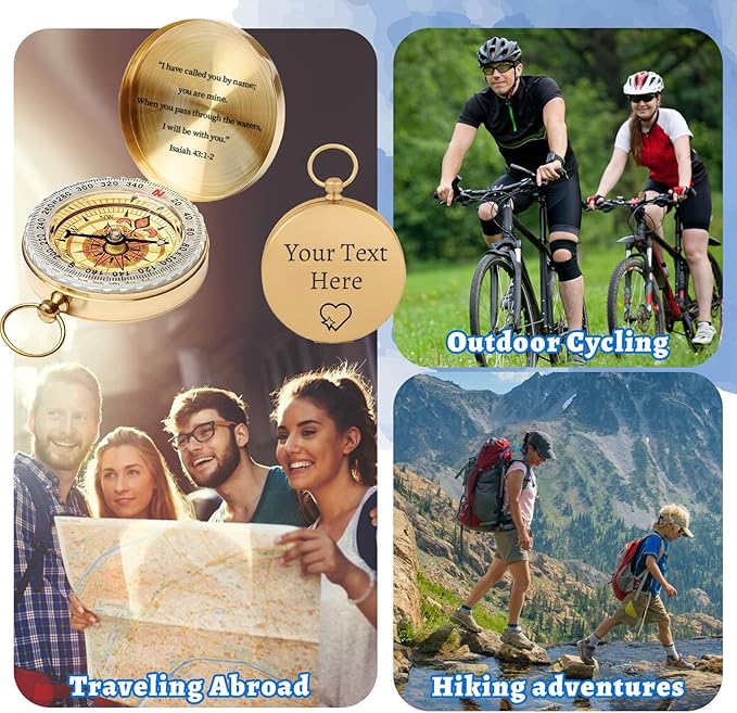 Custom Engraved Compass Keychain - Personalized Brass Compass with Luminous Function, Waterproof Survival Tool for Hiking Camping Graduation Gifts