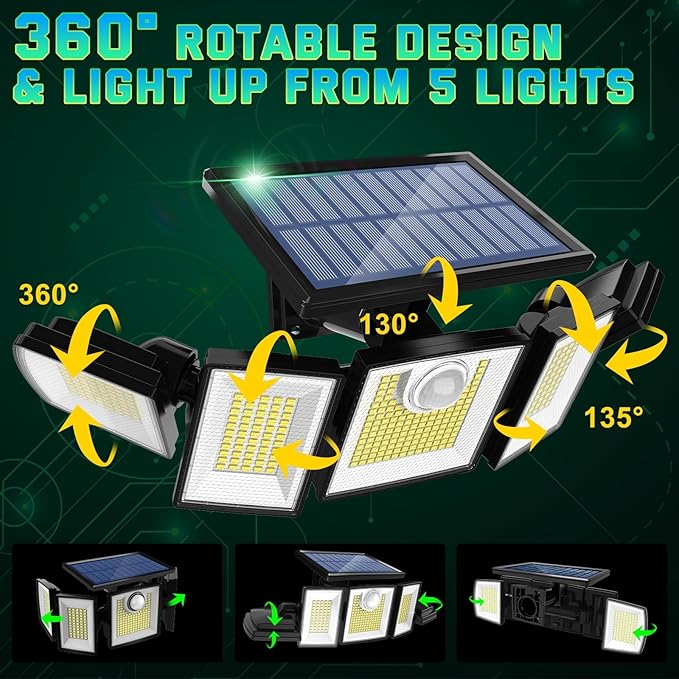 Solar Lights Outdoor Waterproof Motion Sensor with Stake - 2-in-1 In-Ground/Wall Mount, 416 LED 3000LM Super Bright 3 Brightness 3 Modes 360° Illumination Solar Security Lights for Outside, 1Pack