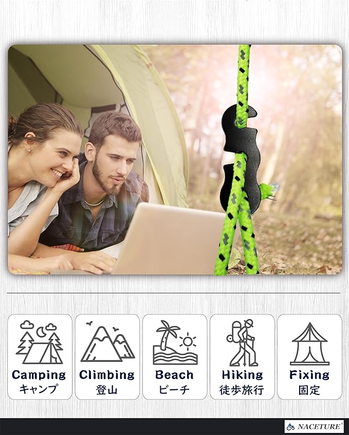 Rope Tensioner Aluminum Alloy Camping Tent Guyline Cord Adjuster Camping of Gear for Camping, Hiking, Backpacking Ultralight Tent Stakes Guy Lines (Black, 20 Pack)