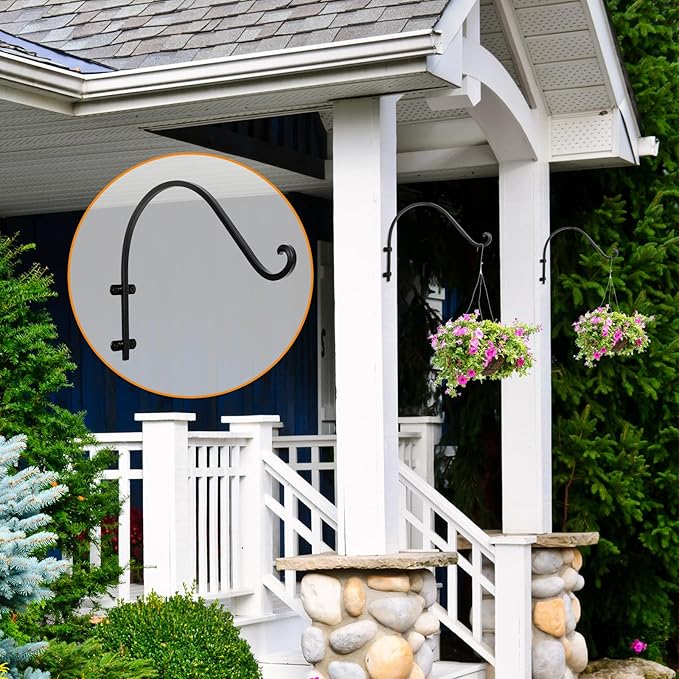 4 Pack Heavy Duty Hanging Plant Bracket,16 Inch Outdoor Plant Hangers,Black Wall Hanging Brackets for Flower Basket, Bird Feeders, Lanterns, and Wind Chimes