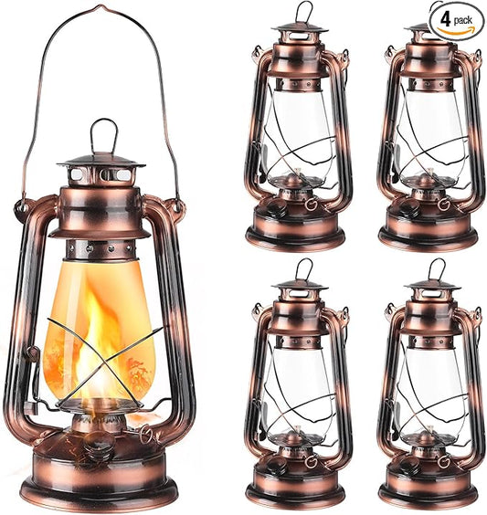 4 Pieces Oil Lamp 12 Inch Hurricane Lantern Kerosene Lamp Oil Lantern Fuel Camping Lanterns Burning Lantern Metal Hanging Lantern with Wick for Indoor Party Decorations Home Camping Hiking (Bronze)