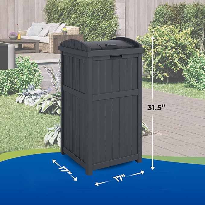 Suncast Outdoor Trash Hideaway, Resin Refuse Container w/ Lid, Cyberspace, 30 Gallon Capacity - Stylish Concealed Waste Storage for Patio, Backyard, Deck or Garden, Use 30-33 Gal. Garbage Can Liners