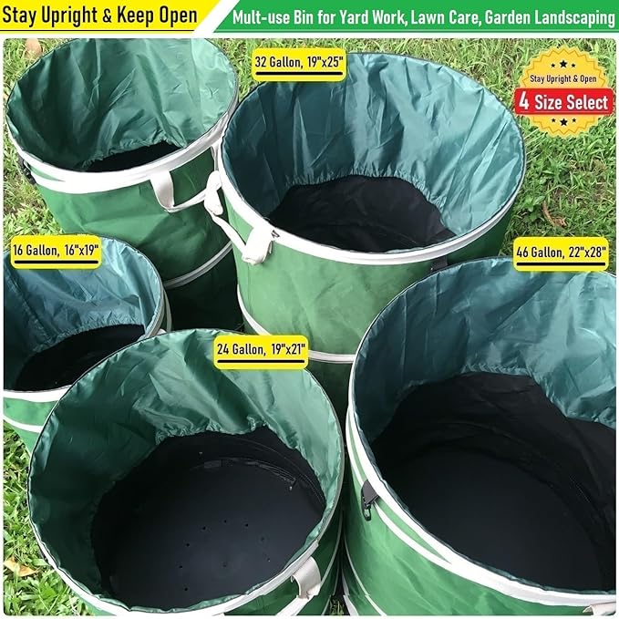 16 Gallon and 24 Gallon Collapsible Trash Can Solid Bottom for Pop-Up Trash Can,Recycling Bin,RV Camping Waste Bin,Laundry Hamper,Yard Waste Bag,Garden Debris Bag,Lawn Grass,Yard Weeds Bags,Leaf Bags