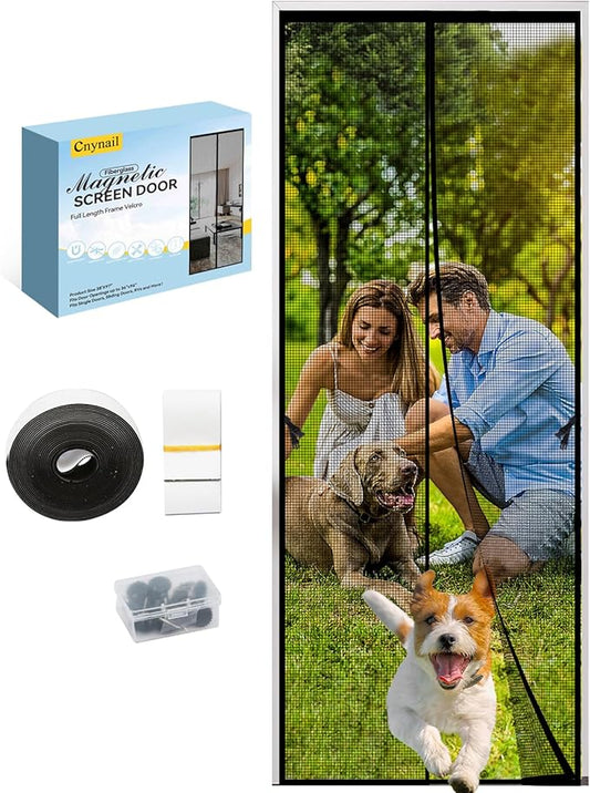 Fiberglass Magnetic Screen Door for 36''x96'' Doors, Screen Size 38"x97" Self-Sealing with Strong Magnets,Anti-Tearing Reinforced Fiberglass Mesh–Keeps Bugs Out–Perfect for Front,Sliding Doors