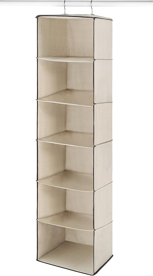 Whitmor Closet Organizer Heavy Duty Canvas 6 Shelf Hanging Accessory Bag, 6 Section, Off- White