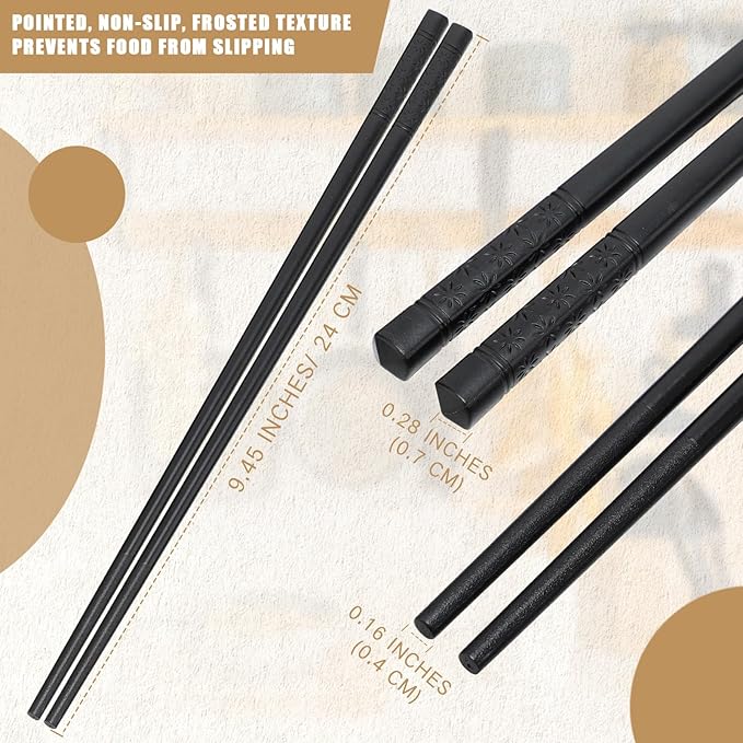 Dandat 48 Pairs Fiberglass Reusable Chopsticks 9.5" Dishwasher Safe Black Cherry Chopsticks for Chinese Style Japanese Food Cooking Supplies