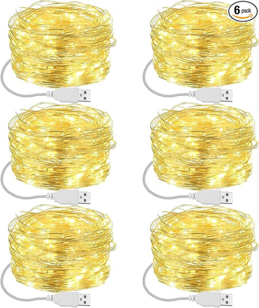 Macarrie 6 Pack Fairy Lights USB Powered 16 ft 50 LED Warm White String Lights Plug in for Xmas Indoor Outdoor Party Wedding Home Festival Tree Garden Decoration