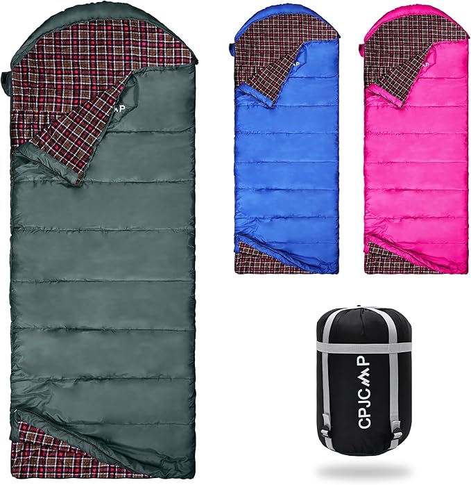 0 Degree Sleeping Bag for Cold Weather,100% Cotton Flannel XXL for Adults Big and Tall Cold Weather Winter Zero Degree Camping,Free Compression Sack