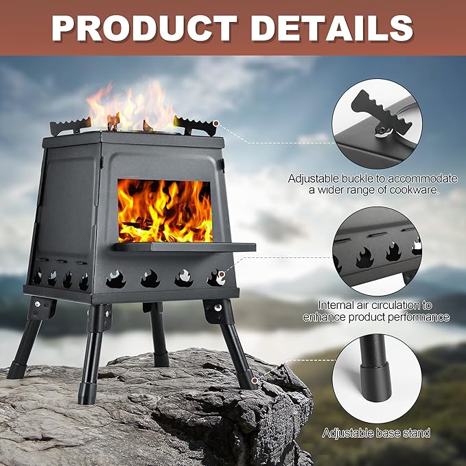 Wood Burning Stove, Camping Wood Stove, Small Portable Cast Iron Wood Stove: Compact Outdoor Cooking Solution with Carrying Bag (Small)