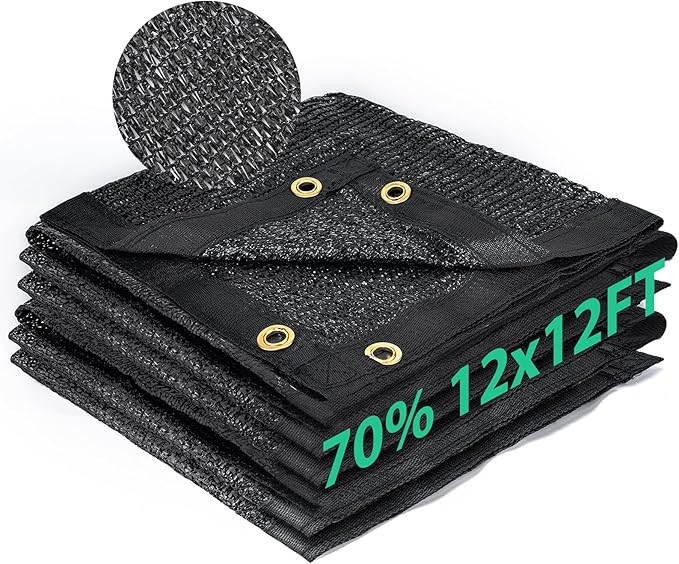 Kesfitt Garden 70% Shade Cloth, Resistant Sun Shade Net 12x12FT Mesh Tarp with HDPE Material and Reinforced Grommets Shade Trap for Greenhouse, Plant, Pergola, and Backyard Patio Sunshade