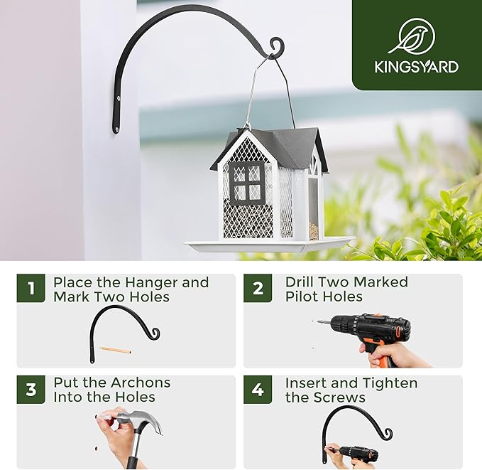 Kingsyard 2-Pack Wall Plant Hanger Outdoor - Heavy Duty Metal Decorative Hanging Bracket Hooks for Hanging Plant, Hummingbird Feeders, Lanterns, Wind Chimes Outdoor & Indoor, 14-Inch/Black