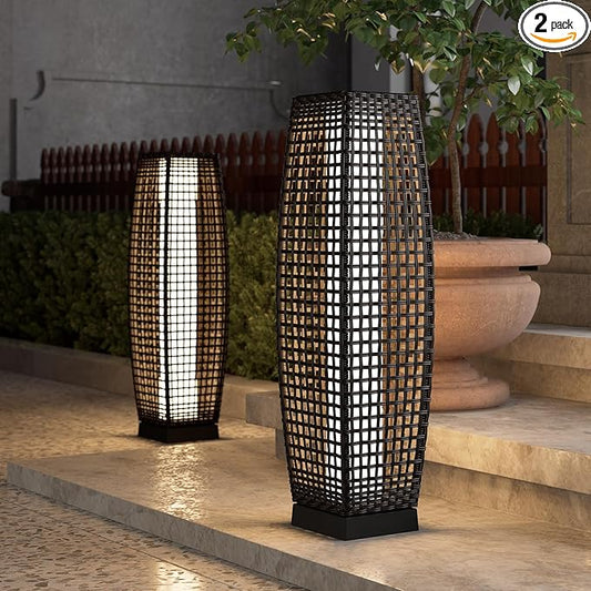 Grand patio Solar Outdoor Floor Lamp Solar Powered Lantern Water-Resistant Wicker Deck Light for Garden Porch Deck-Large Fuji 2 PCS, Dark Brown