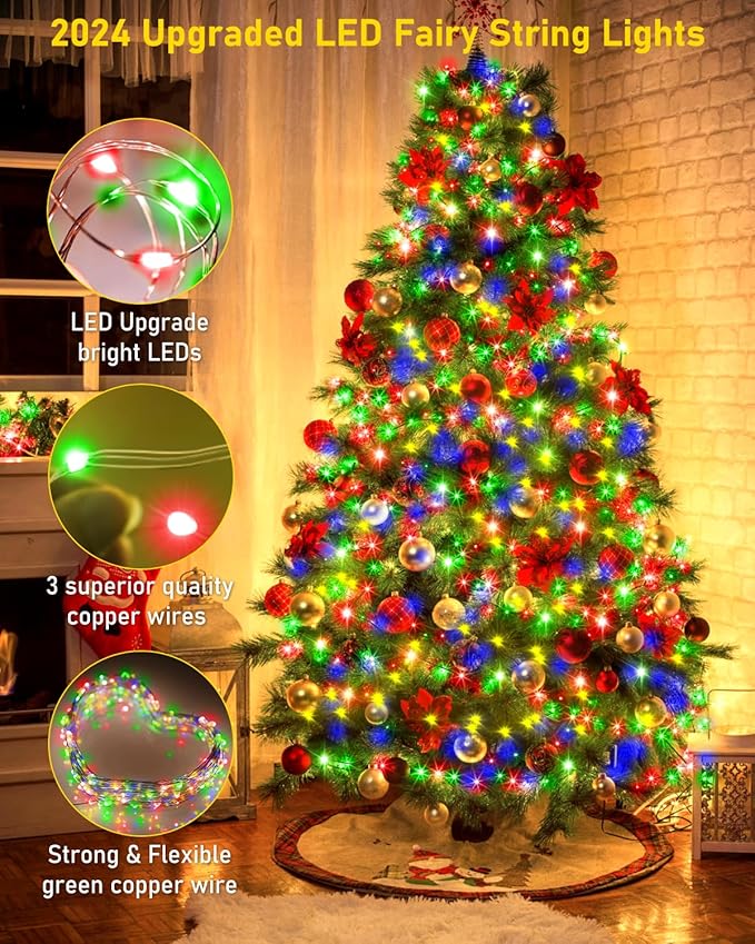 KNONEW 400FT Outdoor Christmas Fairy Lights Plug in,1200 LED String Lights Outdoor Waterproof 8 Modes Memory Times for Wedding Bedroom Walls Garden Trees Decoration(Multicolor)
