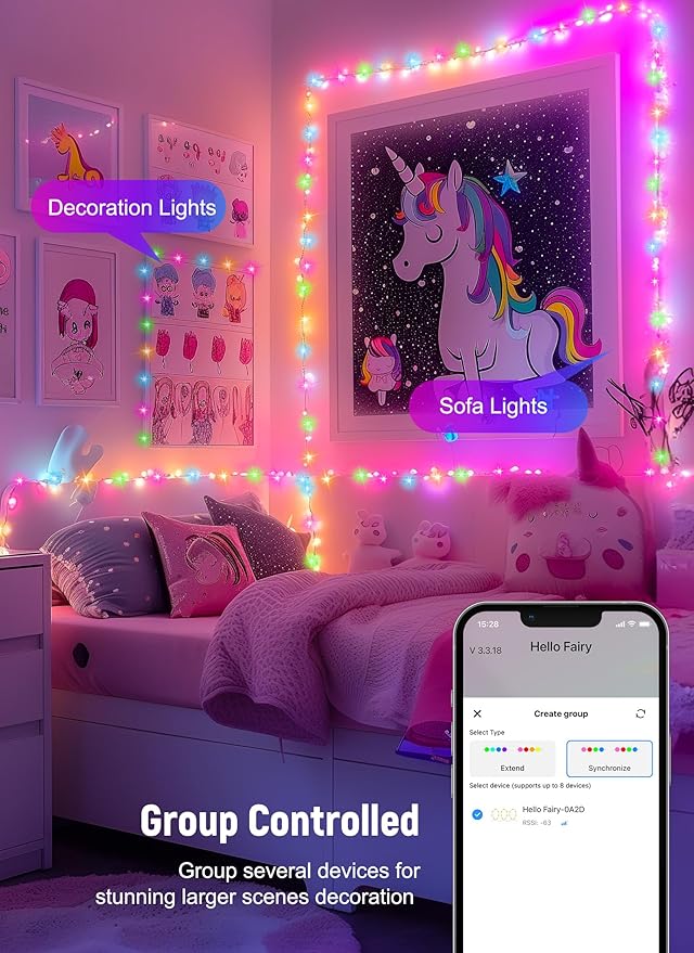 Smart Fairy Lights Plug in, 33FT 100LEDs USB Bluetooth Twinkle Lights with Timer and Remote, App Control Starry String Lights 8 Modes for Wreath Wedding Party Indoor Christmas Decoration, Multicolor