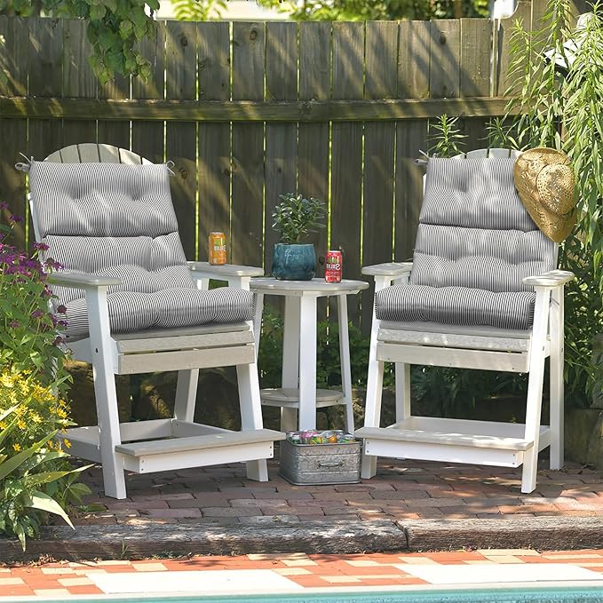 LVTXIII Outdoor 44x22-inch High Back Chair Cushions, Patio Solid Tufted Adirondack Chair Seat Cushions, Seasonal Replacement Rocking Chair Cushion with Ties, Set of 2, Strip Grey