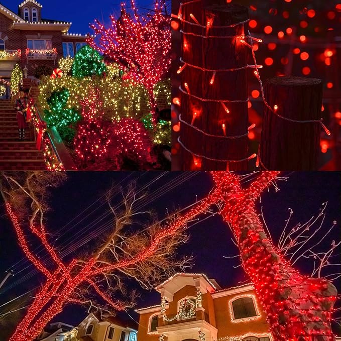 LJLNION 300 LED Christmas Lights, Extra Long 98.5FT Valentines String Lights Outdoor Indoor, 8 Lighting Modes, Plug in Waterproof Fairy Lights for Wedding Party Bedroom Decorations (Red)