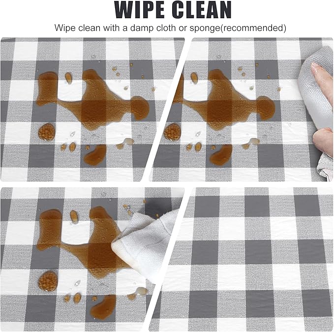 Fitable Checkered Picnic Table Cover Waterproof Vinyl Fitted Table Cover Flannel Backing Outdoor Indoor Tablecloth 30"x96" for Picnic, Travel, Holiday, Party, Folding Table, Silver Grey