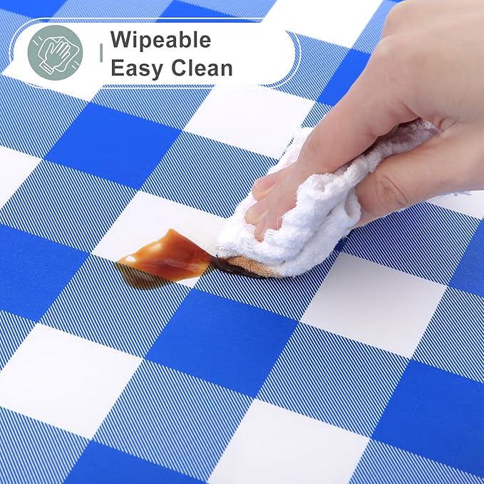 misaya Rectangle Waterproof Vinyl Table Cloth, Buffalo Flannel Backed Tablecloth, Wipeable Plastic Table Cover for Seaside, Picnic, Outdoor (60" x 84", White and Blue)