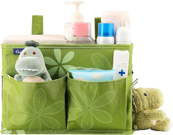 Surblue Bedside Caddy Hanging Bed Organizer Storage Bag Pocket for Bunk and Hospital Beds, College Dorm Rooms Baby Bed Rails,Camp Chiars，Wheelchair Side Bag，4 Pockets and 2 Hooks (Flower)