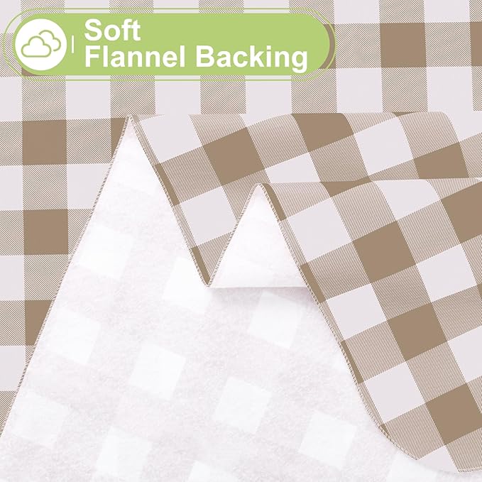 Smiry Rectangle Table Cloth, Waterproof Vinyl Tablecloth with Flannel Backing, Wipeable Buffalo Plaid Table Cover for Dining, Indoor and Outdoor (Khaki & White, 60"x102")