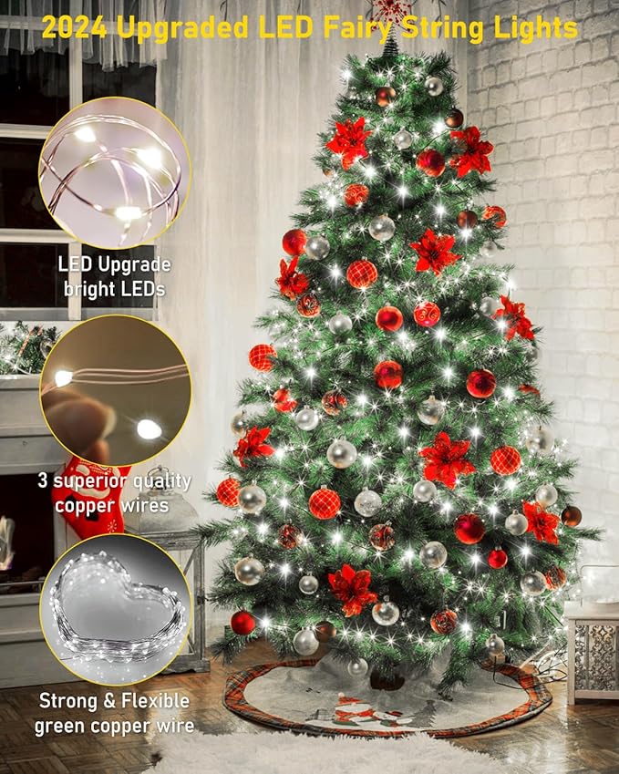 KNONEW 203FT Outdoor Christmas Fairy Lights Plug in,600 LED String Lights Outdoor Waterproof 8 Modes Memory Times for Wedding Bedroom Walls Garden Trees Decoration(Cool White)