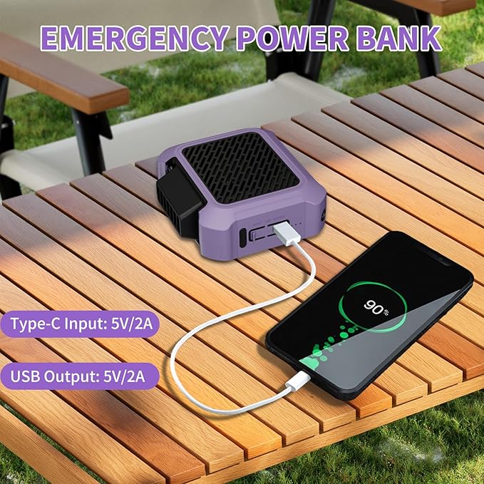 Portable Waist Fan, Personal Clip on Fan Rechargeable Hands-Free Hanging Neck/Desk Fans with 3-Speed Settings & LED Light, Small Wearable Cooling Belt Shirt Fans for Camping Travel Outdoors