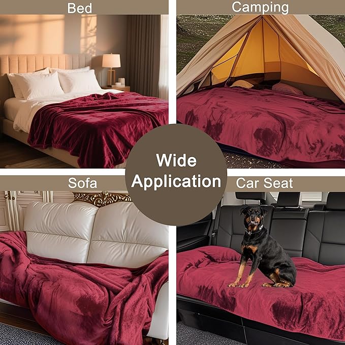 gogobunny Waterproof Bed Blanket, Reversible Sherpa Fleece Throw Blanket for Dog Puppy Cat, Furniture Cover Protects Bed Couch Sofa from Liquid Pee and Pet Fur (Romantic Red, 30x70 inches)