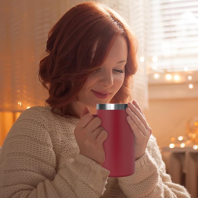 DOMICARE 24oz Mug with Handle and Lid, Stainless Steel Coffee Mug, Travel Mug with Handle, Double Wall Vacuum Coffee Tumbler, Reusable Insulated Cup, Dark Red, Pack 4