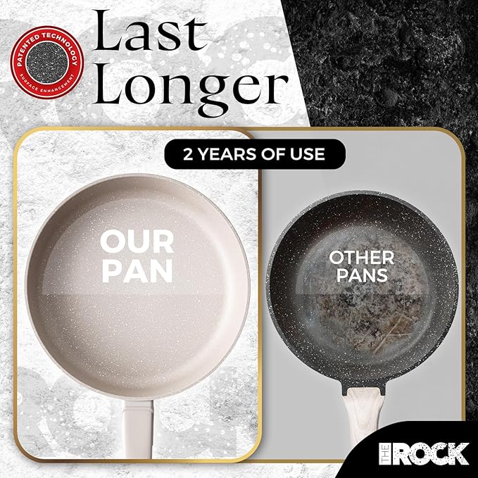 THE ROCK SOHO 9.5-Inch Ceramic Non Stick Frying Pan – Nothing Sticks, Never Warps, Lasts Longer, Non Toxic Skillet with Heat-Resistant Handle, PTFE PFOA & PFAS Free, Oven & Dishwasher Safe, Cream