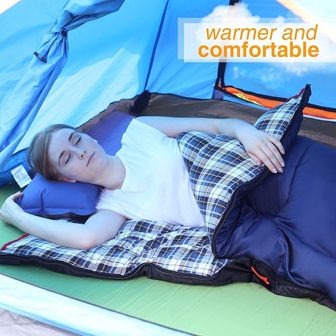 REDCAMP Cotton Flannel Sleeping Bag for Camping Backpacking, Adults Cold Weather Envelope Sleeping Bags with 2/3/4/6lbs Filling