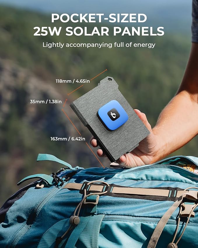 [Pocket-Size]BigBlue Portable 25W Solar Panel Charger, Folding Solar Charger with USB-A and USB-C Ports, IP68 Waterproof Solar Panel for Backpacking Compatible with Cellphones, Tablets, Power Bank etc